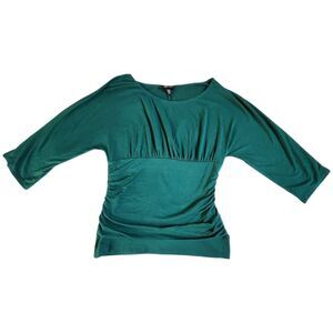 AB Studio Green Ruched 3/4 Sleeve Blouse Top Sz S